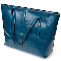 Красива сумка шоппер із натуральної шкіри 22075 Vintage Бірюзова ds