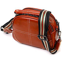 Удобная глянцевая сумка на плечо из натуральной кожи 22129 Vintage Коричневая ds