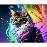 Алмазная мозаика Strateg "Разноцветный котик" 30х40 см (HEG86051)