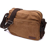 Вместительная мужская сумка мессенджер из плотного текстиля Vintage 22205 Коричневый ds
