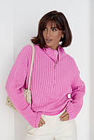 Женский свитер с молнией на воротнике - розовый цвет, L(есть размеры) ds