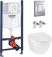 Комплект 4 в 1: Инсталяция Grohe Rapid SL 3884966Q и унитаз безободковый Kroner Harz WHI493736 RIMLESS с