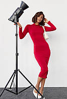 Силуетна сукня міді під горло - червоний колір, L (є розміри) ds