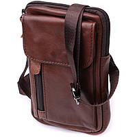 Отличная мужская сумка на пояс из натуральной кожи. Vintage 22564 Коричневый ds