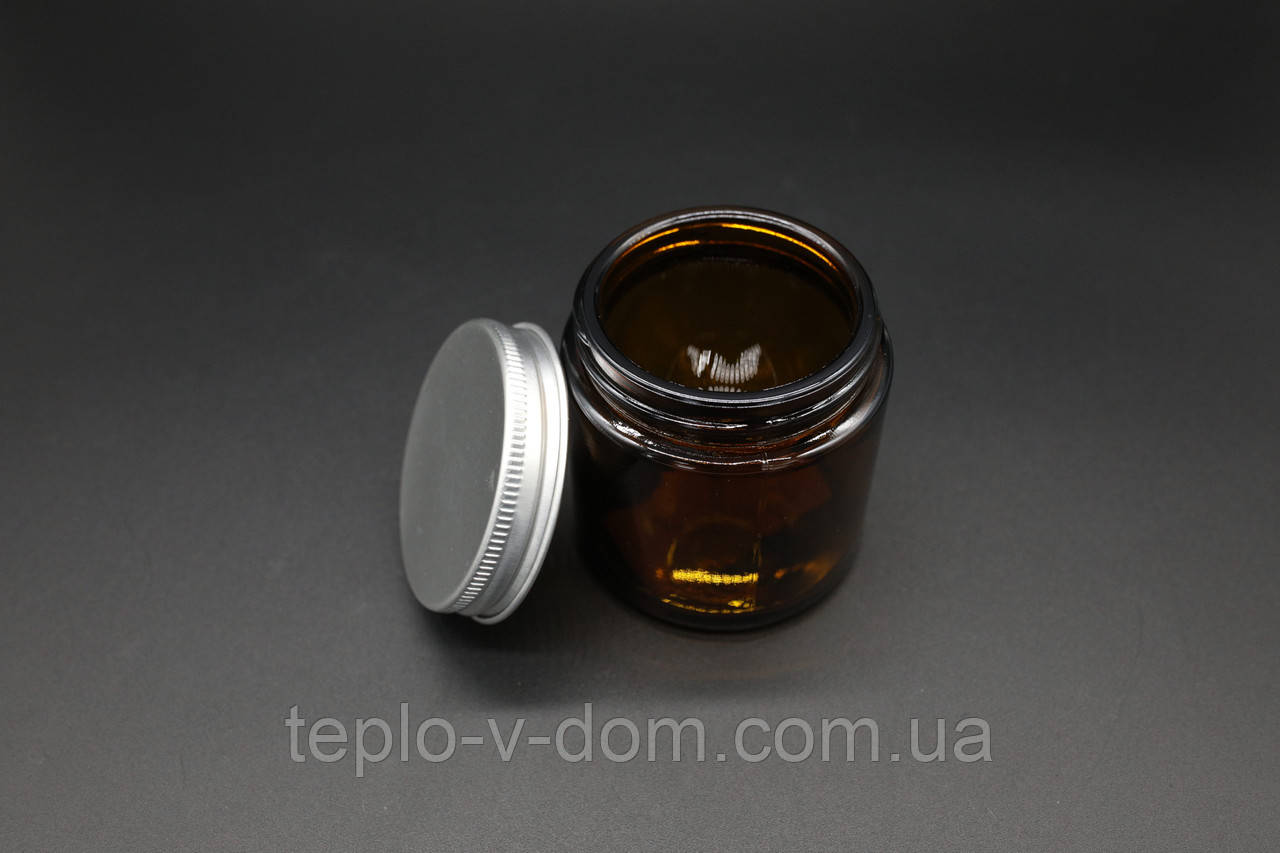 Баночка в бурштиновому склі з алюмінієвою кришкою 65х62мм/110мл