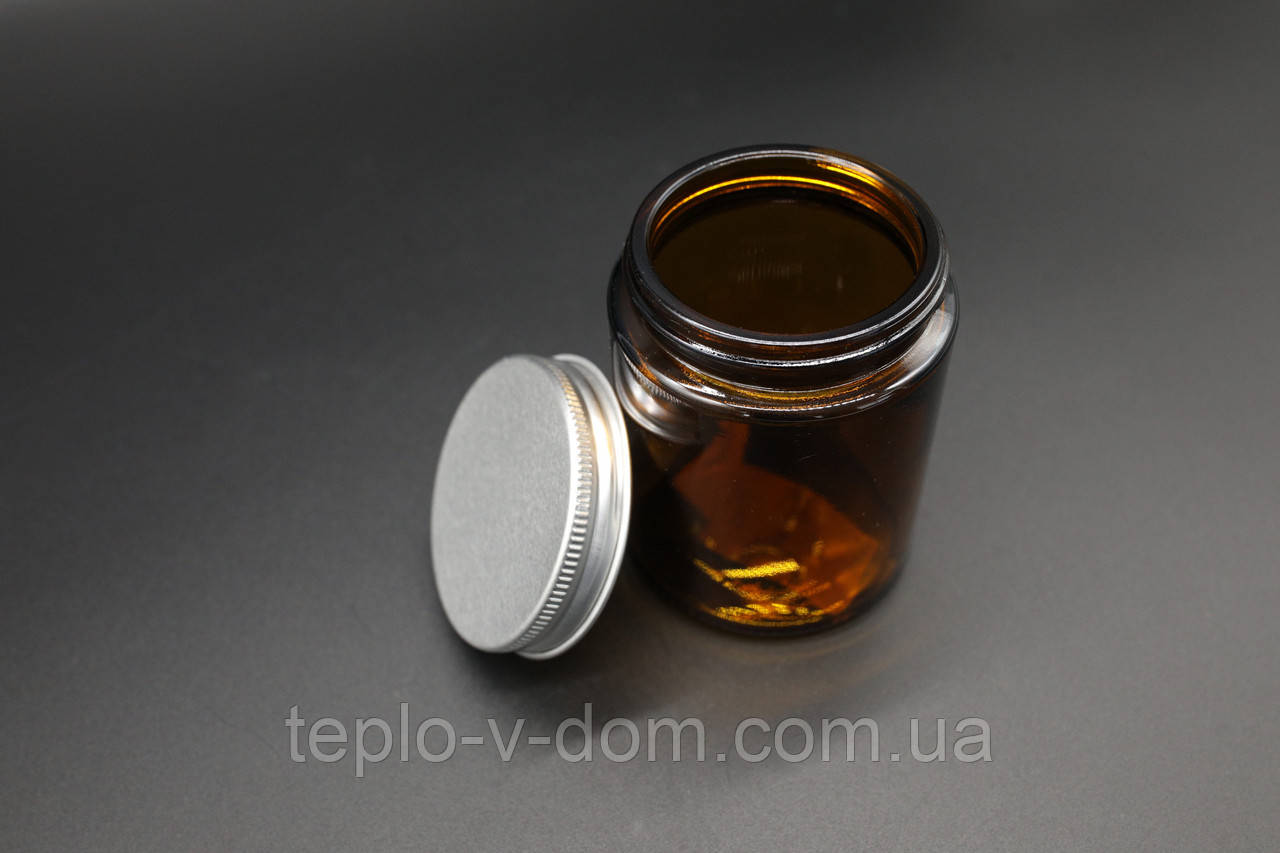 Баночка в бурштиновому склі з алюмінієвою кришкою 81х62мм/140 мл, фото 1