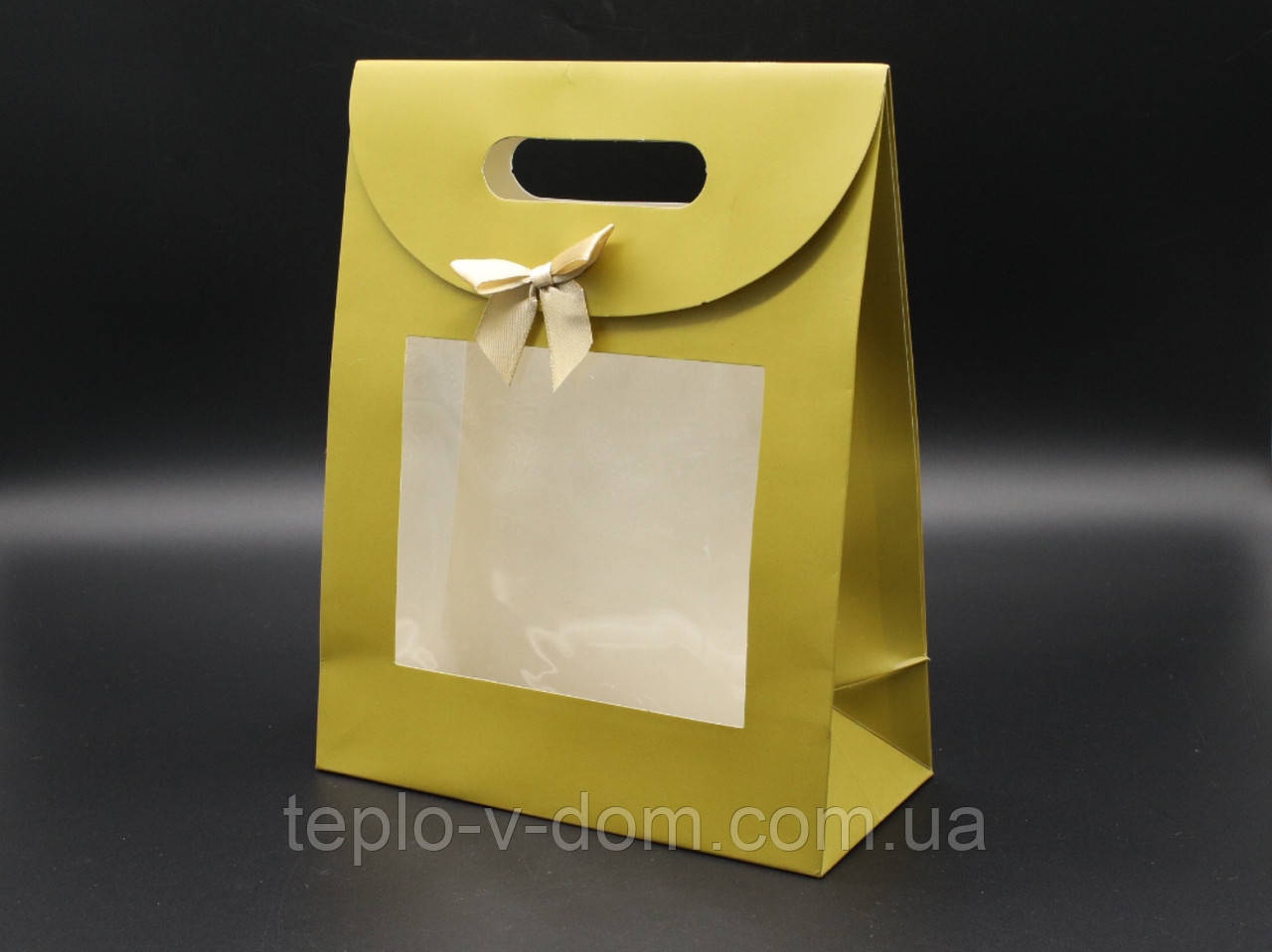 Збірні картонні пакети для подарунків. Колір оливковий. 24х19х9см