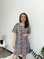 Женская ночная сорочка или туника на пышные формы серая в цветы 52