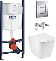 Комплект 4 в 1: Инсталяция Grohe Rapid SL 3884966Q и унитаз безободковый Kroner Eifel WHI493436 RIMLESS с