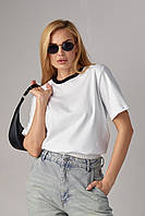 Женская трикотажная футболка с контрастной окантовкой - белый с черным цветом, L (есть размеры) ds