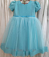 Блискуча святкова сукня кольору морської хвилі для дівчинки 5-8 років з рукавчиком-ліхтариком