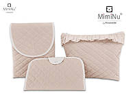 MimiNu комплект: книжка для здоровья сумка для подгузников косметичка стеганый бархат бежевый розовый
