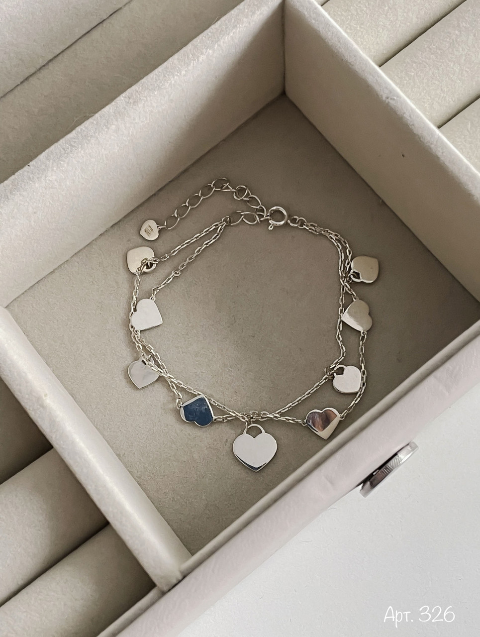 Срібний браслет з сердечками, фото 1