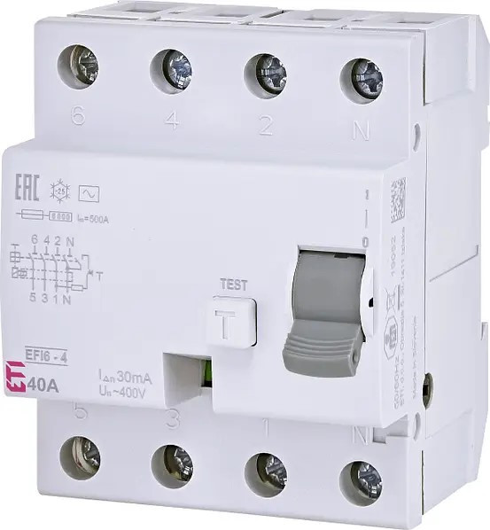 Реле диференционное (УЗО) 4р EFI-P4 16/0,03 NL тип A (10kA) (полюс N зліва)