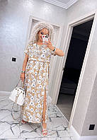 Елегантна літня сукня-сарафан з розрізом квітковий принт батал "Афродіта"