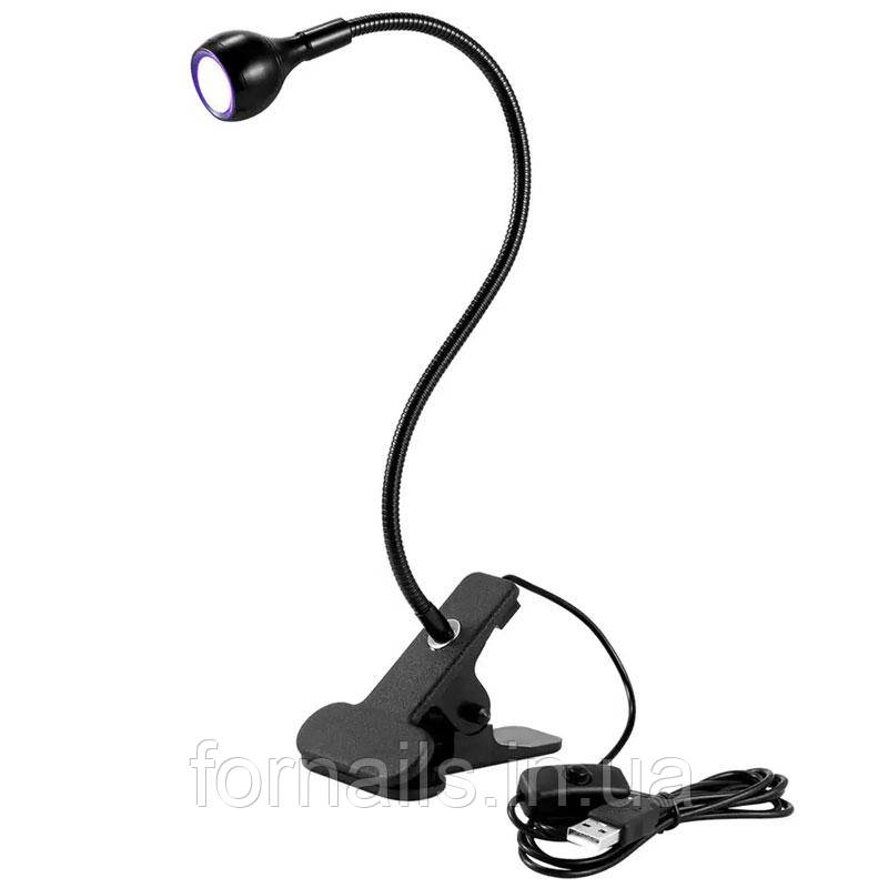 Гнучка лампа UV для сушіння гель-лаку, гелевих типс з USB-роз'ємом (настільна з прищіпкою) 3 Вт Чорна