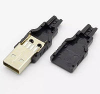 Штекерный USB-разъем из разборного черного пластика универсальный 4-контактный тип А папа Код/Артикул 10 77635