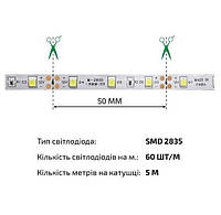 LED лента холодный белый 6000К MTK-300W-3528-12 SMD3528 60шт/м 4.8W/м IP20 12V негерметичная светодиодная