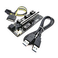 Райзер Sata 6 Pin v010S Plus USB 3.0 PCI-E 1X-16X Riser для видеокарт 60см плата расширения майнинг