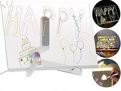 Світлодіодна LED дошка для нотаток та малювання з маркерами різних кольорів USB Світильник-Нічник