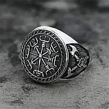 Чоловіче сталеве кільце VEGVISIR 19 печатка перстень з медичної нержавіючої сталі 316L з Компасом вікінгів, фото 4