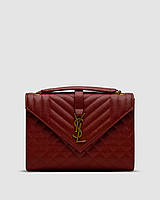 Saint Laurent Envelope Medium In Quilted Grain De Poudre Embossed Leather Burgundy 24 х 19 х 5 см