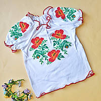 Вышиванка для девочки с коротким рукавом 9-12 месяцев Белый