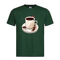 Темно-зеленая мужская/унисекс футболка С кофе на подарок (30-8-8-темно-зелений)
