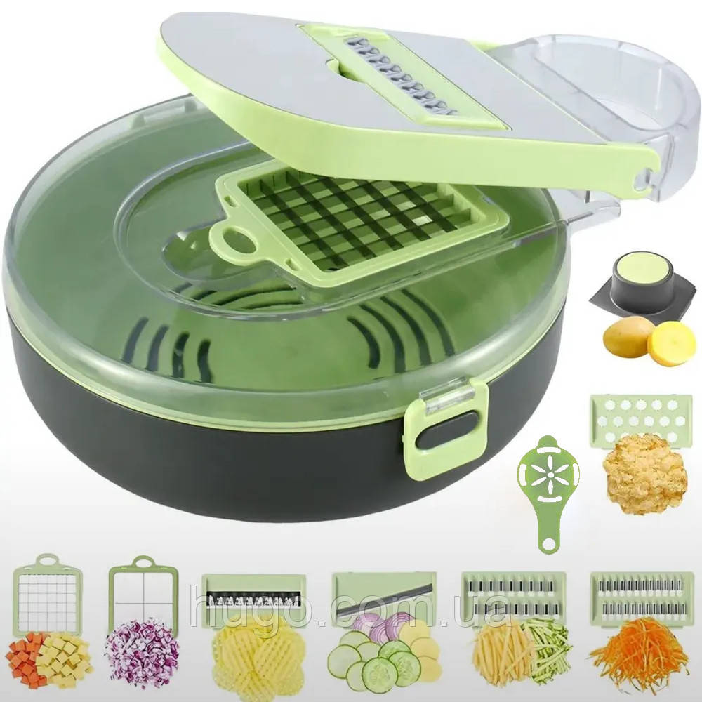 Ручна овочерізка слайсер 10в1 з кошиком, Vegetable Cutter / Мультислайсер з насадками / Терка для овочів