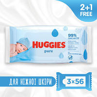 Оригінал! Детские влажные салфетки Huggies Ultra Comfort Pure 56 х 3 шт (5029053550091) | T2TV.com.ua