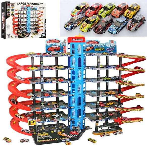 Детский набор игрушек Гараж для машинок в 7 этажей заправка в наборе так же машинки 10 штук SIM - фото 1 - id-p2209987765