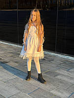 Нарядное платье для девочки стильное с оборкой на резинке , фатин с горошком, сетка,костюмка белое SIM