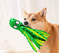 Мягкая игрушка для собак в виде осьминога с пищалкой, плюшевая игрушка для собак в зубы 30 см зеленая