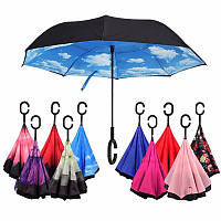 Качественный ветрозащитный зонт обратного сложения UP-brella трость наоборот двухслойный двойной Умный зонт