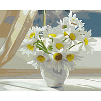 Картина за номерами "Ромашки у білій вазі на вікні" Brushme BS22637 40х50 см ds