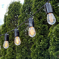 Черная Ретро гирлянда Эдисона 3 метра + 2 метра провода к вилке на 6 филаментных лампочек 1.5вт