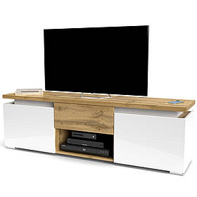 Широка тумба під телевізор з двома дверцятами в вітальню, комод для ТБ з відсувним шухлядою та полицею