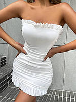 Короткое летнее платье облегающее с открытыми плечами и рюшами (р. 42-46) 83PL5687
