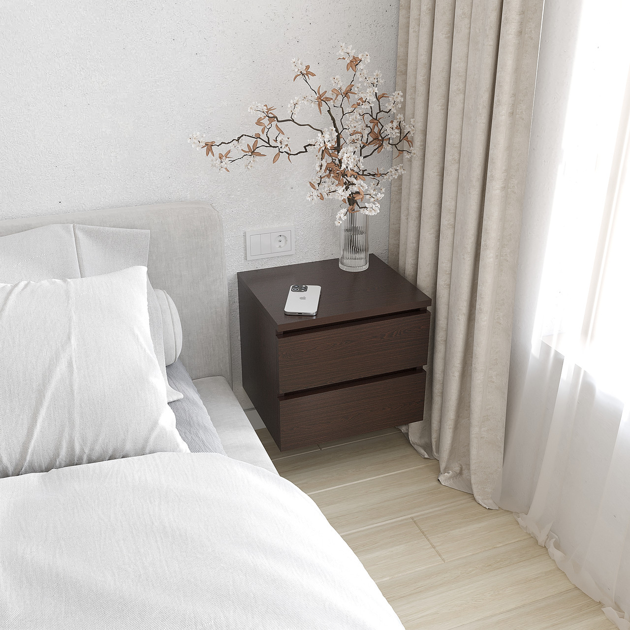 Тумба приліжкова підвісна з шухлядами 310*350*300 мм Венге Магія, фото 1