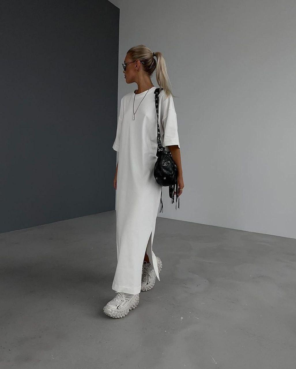 Вільне плаття футболка максі з коротким рукавом у молочному кольорі (р. 42-48) 31PL5700, фото 1