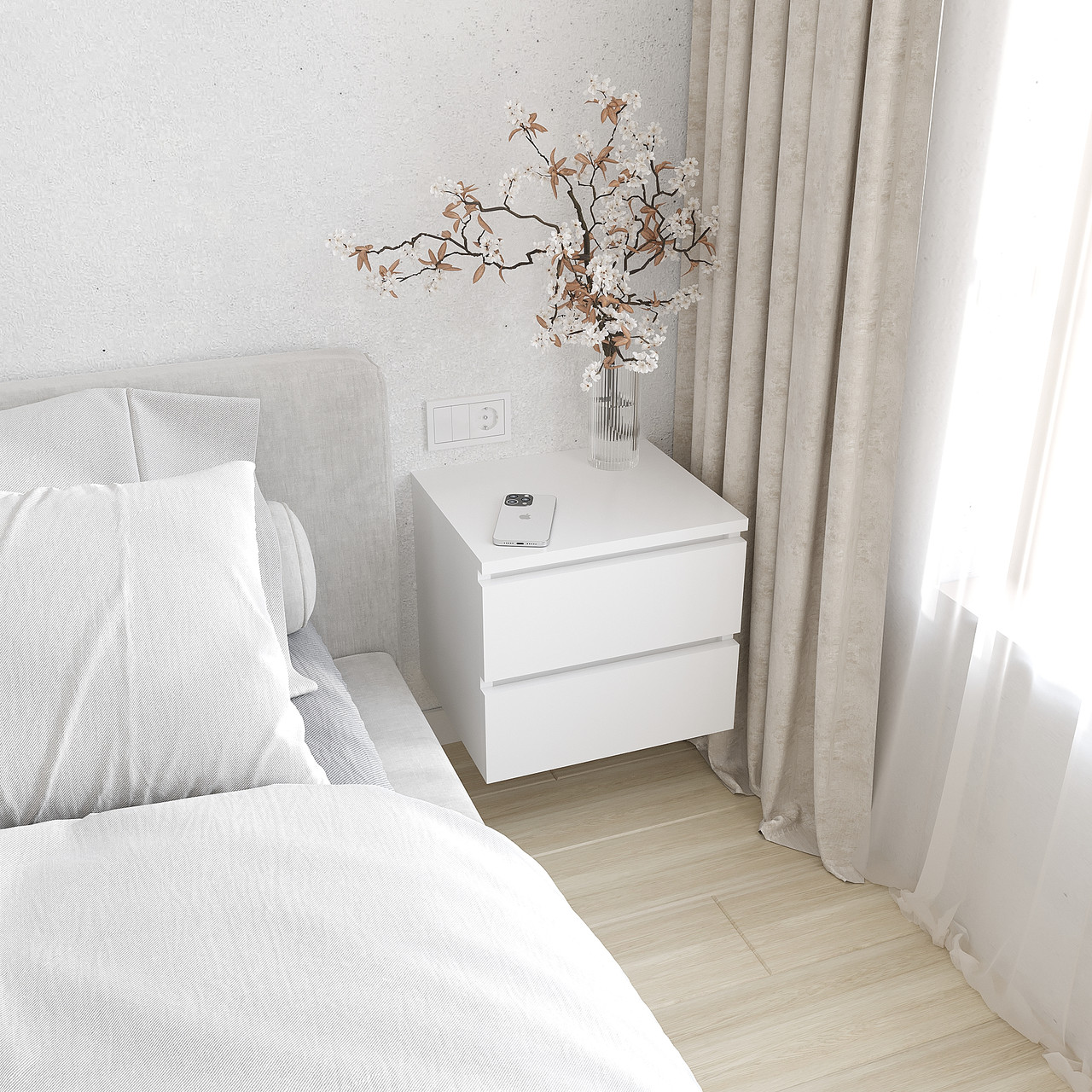 Тумба приліжкова підвісна з шухлядами 310*350*300 мм Білий, фото 1