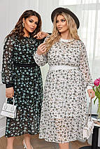 Літнє стильне плаття шифонове довгий рукав великі розміри, фото 2