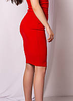 Стильная, обтягивающая трикотажная женская юбка-карандаш по колено. Красная
