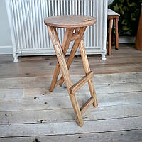 Високий Дерев'яний Табурет розкладний для Бару, Кухні, Кафе з Натурального Дерева Ясен Коричневий 80см