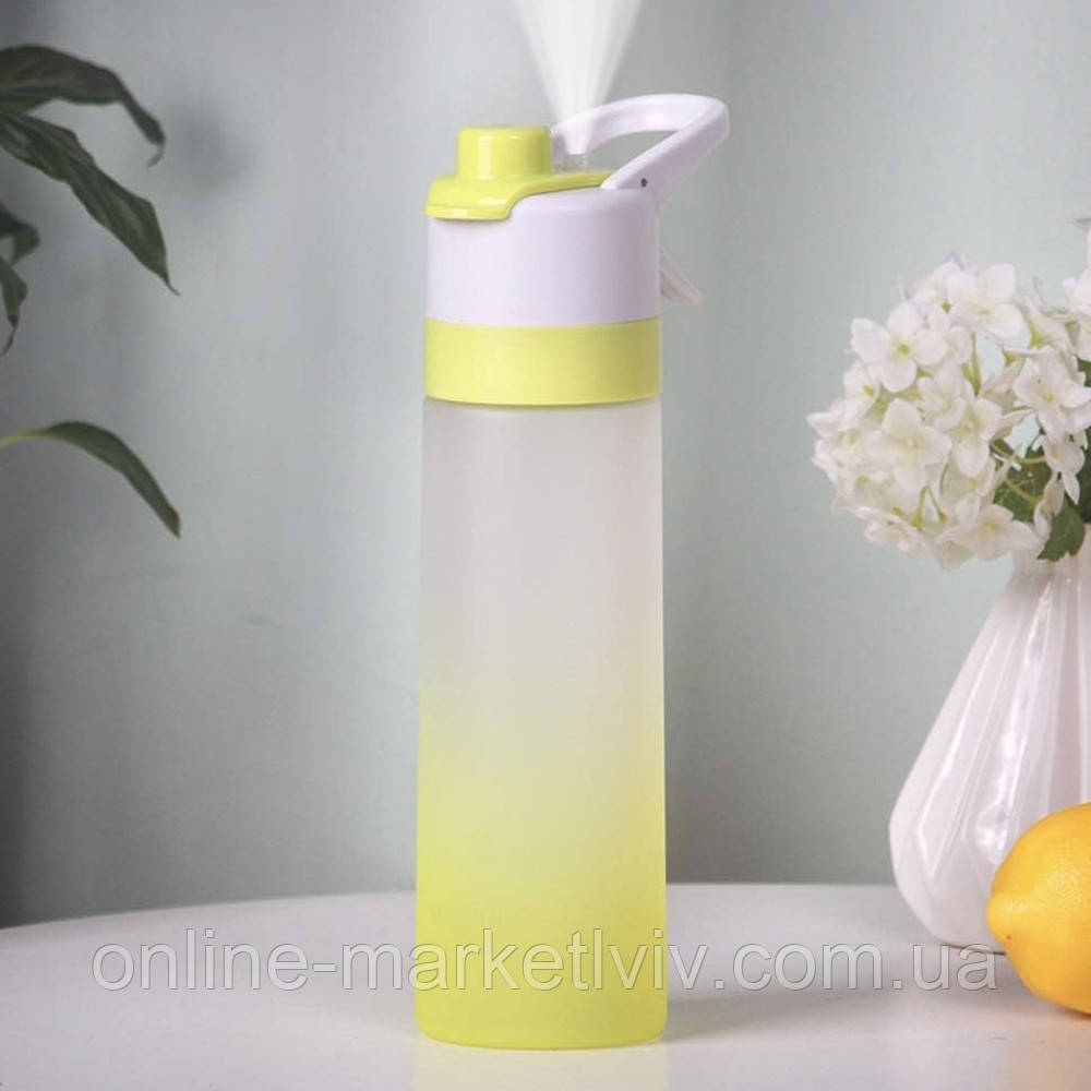 Спортивна пляшка для води з розпилювачем 650 мл, Жовта / Пляшечка для води / Пляшка для спорту, фото 1