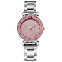 Женские часы классические с металлическим браслетом кварцевые розовые