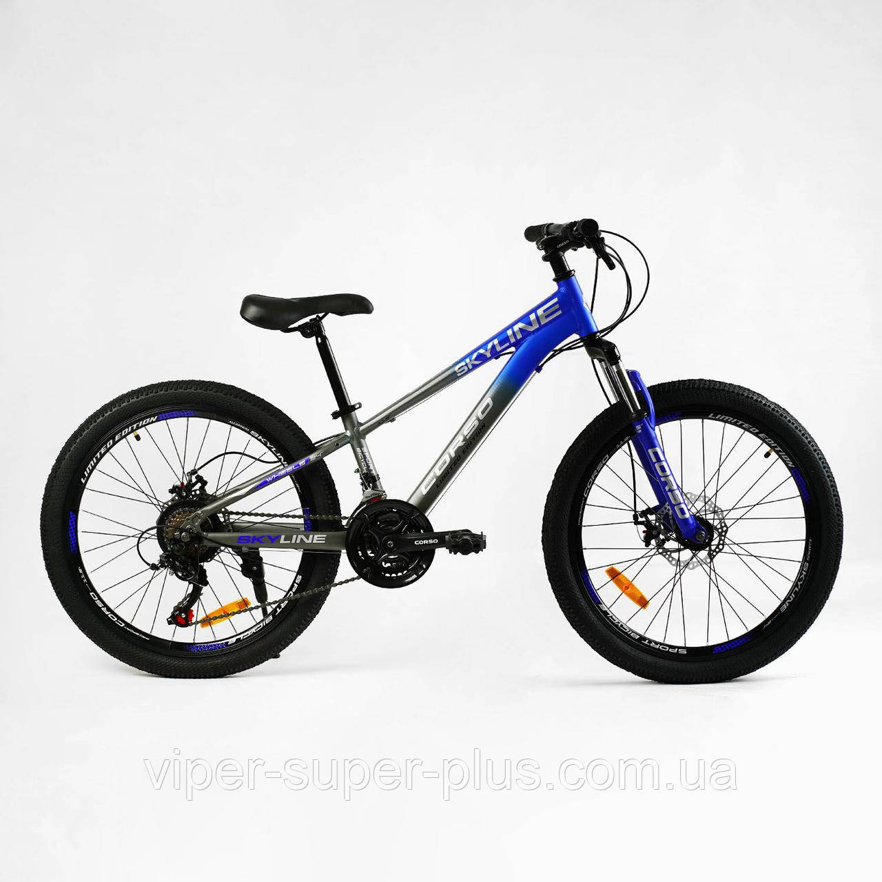 ✅ Велосипед Corso Skyline 24" дюйми SL-24178 рама алюмінієва 11’’, обладнання SHIMANO 21 швидкістей, синій
