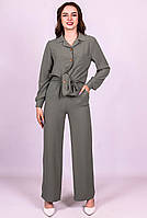 Брюки свободного кроя женские хаки пояс - резинка, стильные широкие жатка с боковыми карманами Актуаль 014, 42