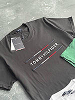 Брендовая мужская футболка "Tommy Hilfiger", черная качественная мужская футболка