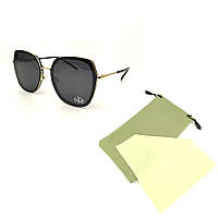 Женские солнцезащитные очки FlyBy Geometric в черно-золотой оправе с темно-серой линзой